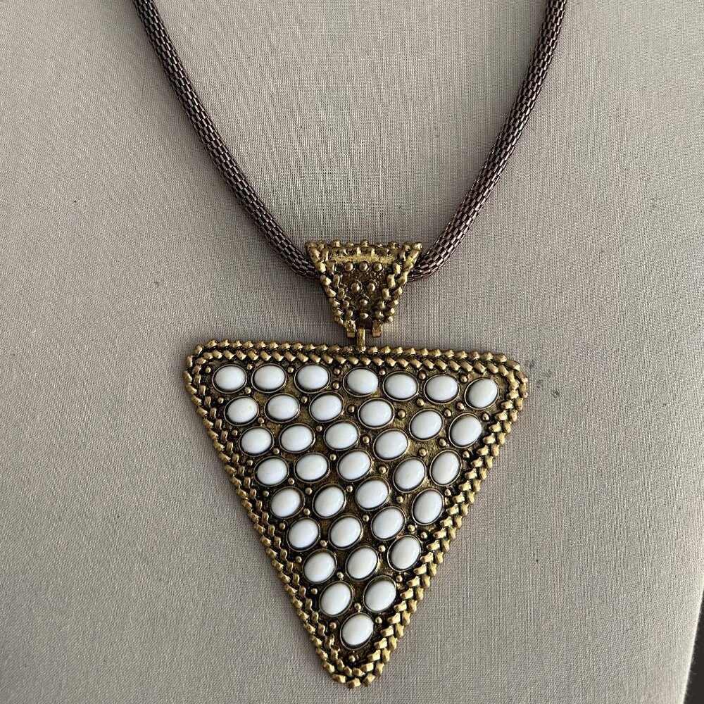 Gold Rustic Triangle Bead Statement Necklace - image 4